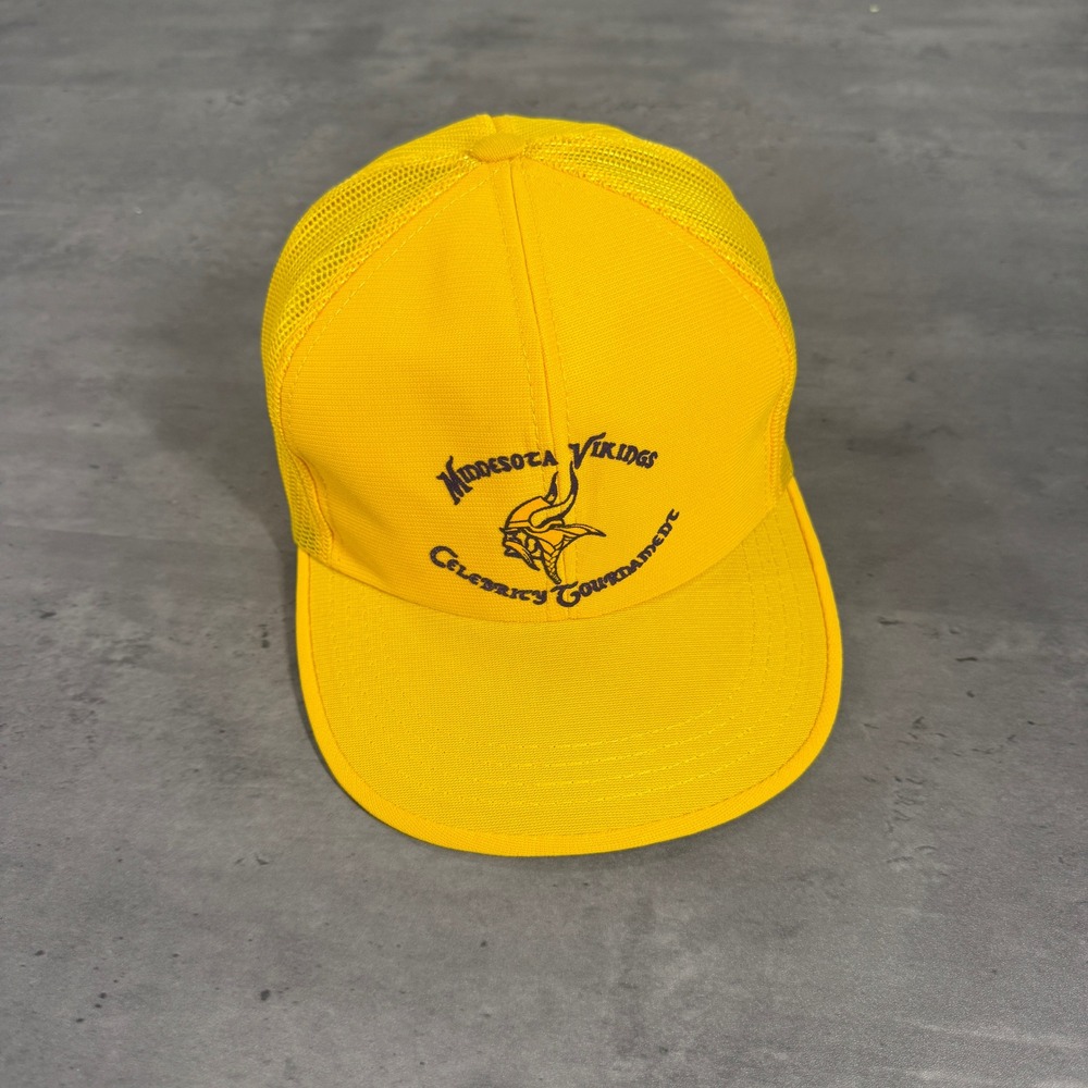 Vintage AJD Minnesota Vikings Snapback Hat Yellow Trucker Celebrity Tournament
